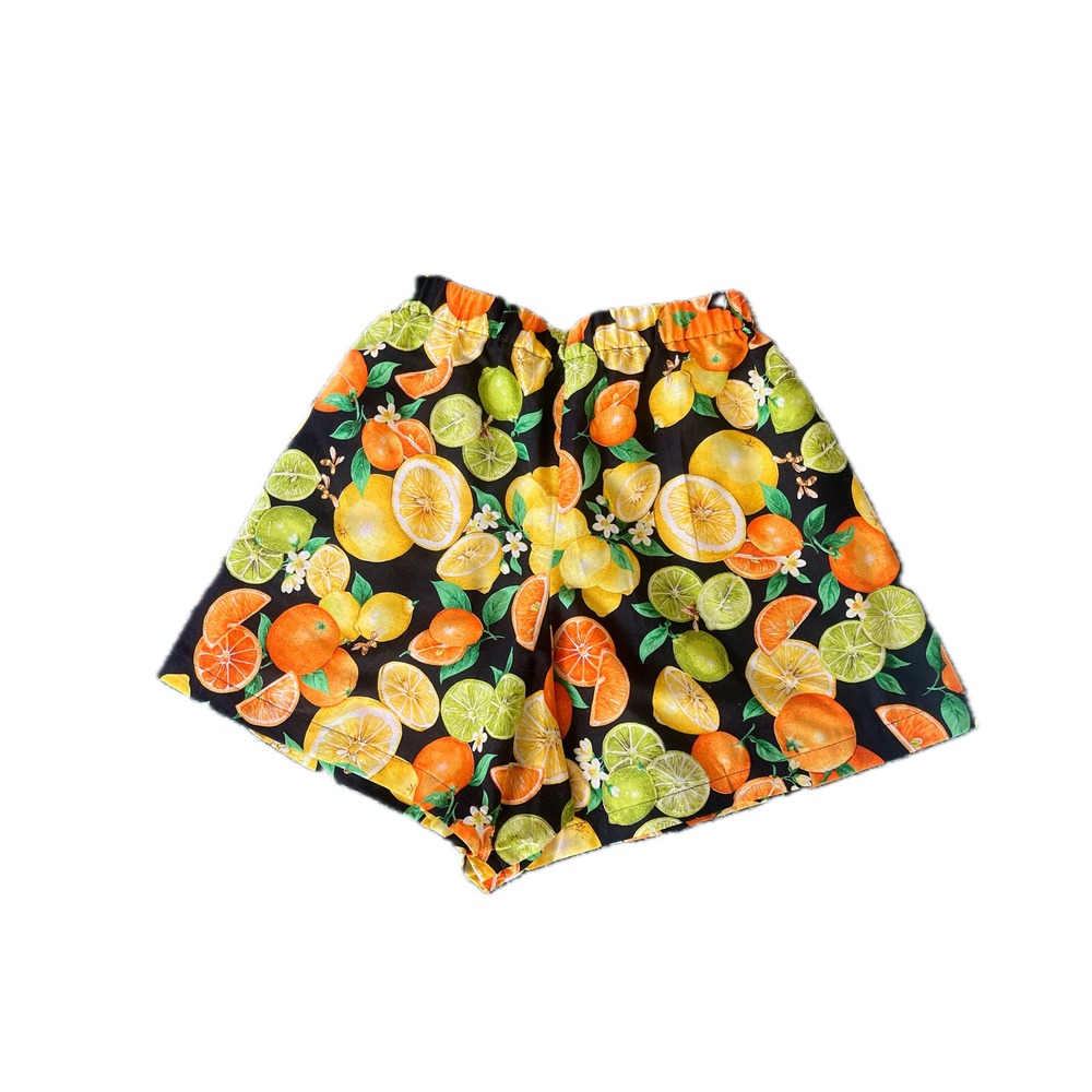 Handmade Citrus Fruit Shorts Black Summer Sz S Orange Lemon Lime Resort Funky